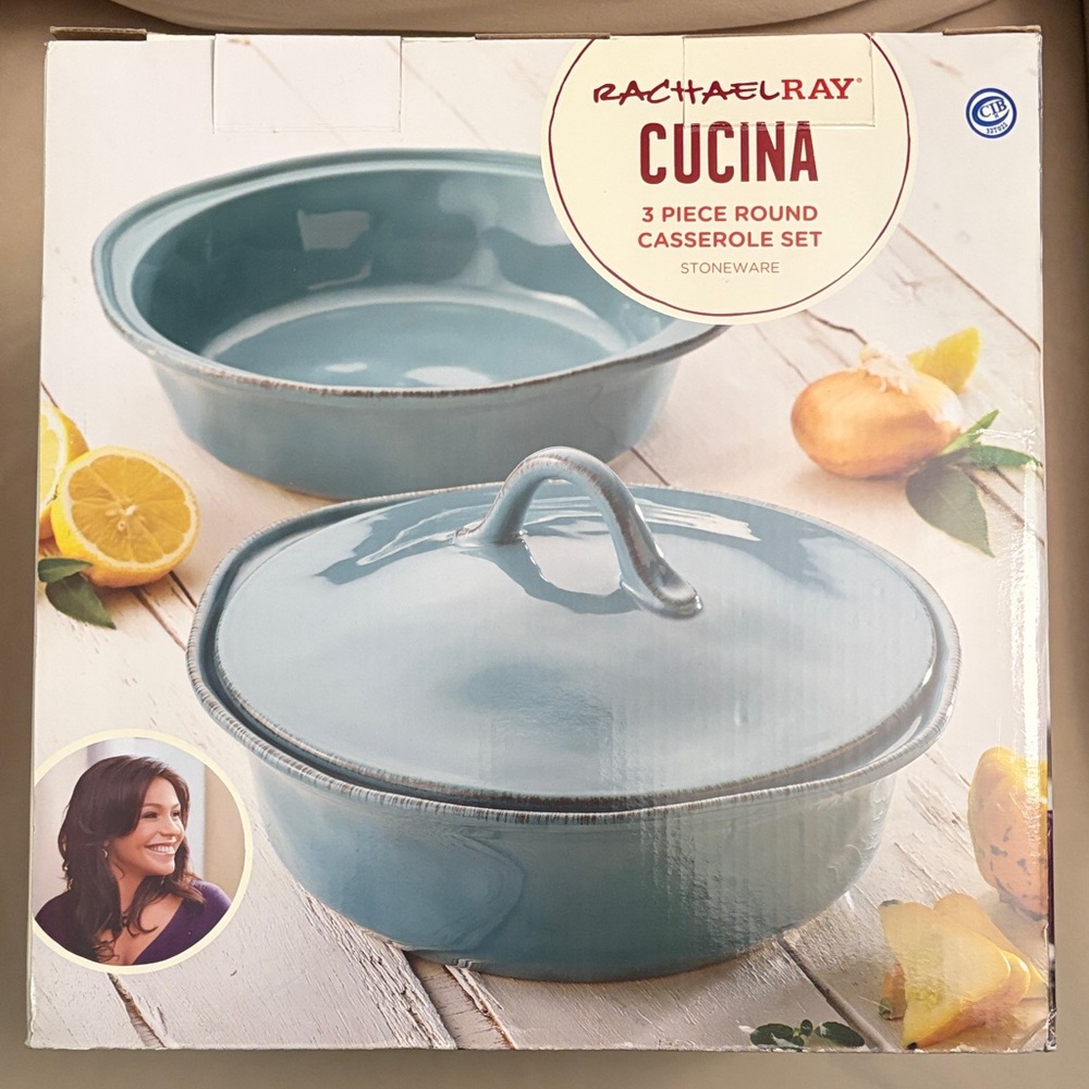 Rachael Ray Cucina Stoneware Casserole Set in Teal